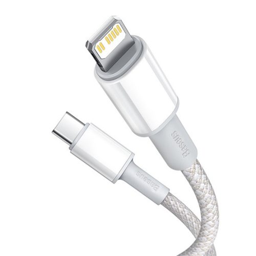 Baseus High Density Braided USB Type-C – iPhone, PD 20W gyorstöltő adatkábel, 1m, fehér