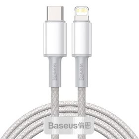   Baseus High Density Braided USB Type-C – iPhone, PD 20W gyorstöltő adatkábel, 2m, fehér