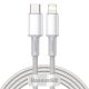Baseus High Density Braided USB Type-C – iPhone, PD 20W gyorstöltő adatkábel, 2m, fehér