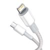 Baseus High Density Braided USB Type-C – iPhone, PD 20W gyorstöltő adatkábel, 2m, fehér
