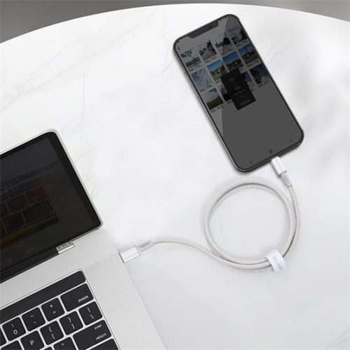 Baseus High Density Braided USB Type-C – iPhone, PD 20W gyorstöltő adatkábel, 2m, fehér
