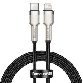   Baseus Cafule Metal USB Type-C – iPhone, PD 20W gyorstöltő adatkábel, 1m, fekete