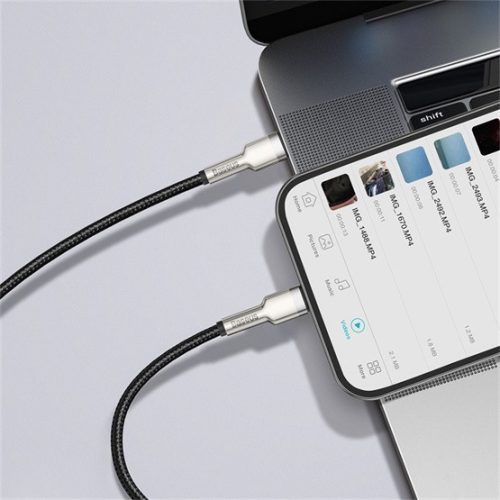 Baseus Cafule Metal USB Type-C – iPhone, PD 20W gyorstöltő adatkábel, 1m, fekete