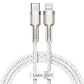   Baseus Cafule Metal USB Type-C – iPhone, PD 20W gyorstöltő adatkábel, 1m, fehér