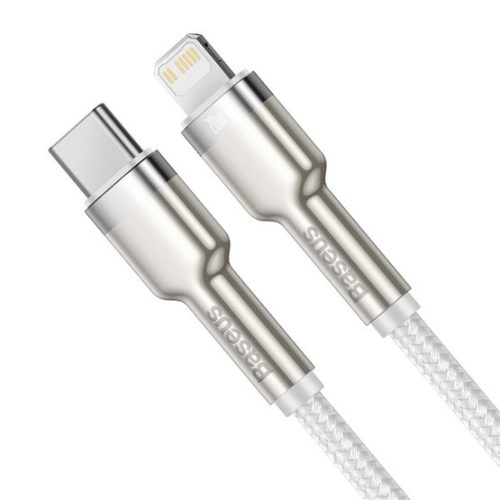Baseus Cafule Metal USB Type-C – iPhone, PD 20W gyorstöltő adatkábel, 1m, fehér