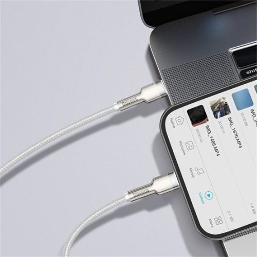 Baseus Cafule Metal USB Type-C – iPhone, PD 20W gyorstöltő adatkábel, 1m, fehér