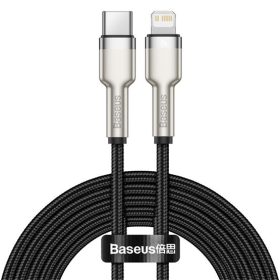   Baseus Cafule Metal USB Type-C – iPhone, PD 20W gyorstöltő adatkábel, 2m, fekete