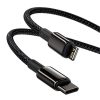 Baseus Tungsten Gold USB Type-C – iPhone, PD 20W gyorstöltő adatkábel, 1m, fekete