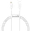 Baseus Superior USB Type-C – iPhone, 20W gyorstöltő adatkábel, 1m, fehér