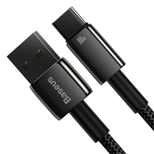 Baseus Tungsten Gold USB Type-A – USB Type-C, 100W gyorstöltő adatkábel, 1m, fekete