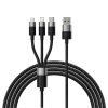 Baseus StarSpeed One-for-Three USB Type-A – iPhone+USB Type-C+Micro USB, 3.5A gyorstöltő adatkábel, 1.2m, fekete