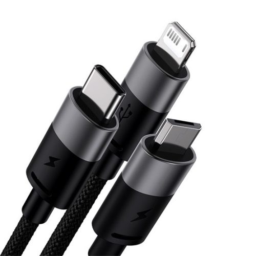 Baseus StarSpeed One-for-Three USB Type-A – iPhone+USB Type-C+Micro USB, 3.5A gyorstöltő adatkábel, 1.2m, fekete