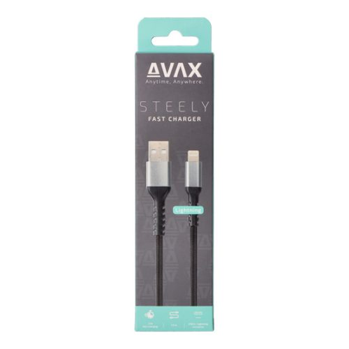 AVAX CB401G STEELY 20W USBA–Lightning töltőkábel, acélszürke - 1,5m