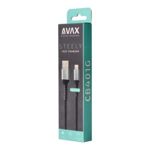 AVAX CB401G STEELY 20W USBA–Lightning töltőkábel, acélszürke - 1,5m