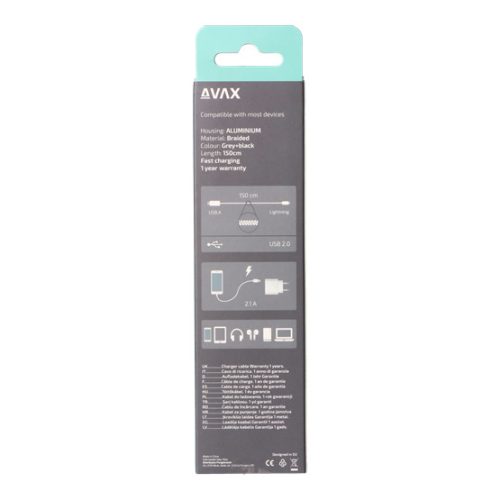 AVAX CB401G STEELY 20W USBA–Lightning töltőkábel, acélszürke - 1,5m