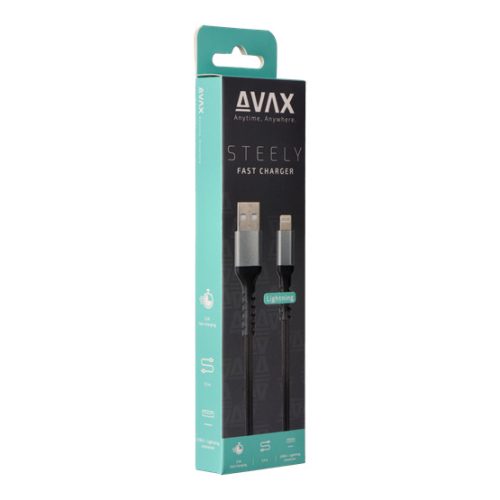 AVAX CB401G STEELY 20W USBA–Lightning töltőkábel, acélszürke - 1,5m