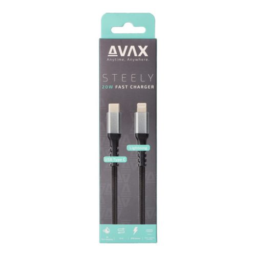 AVAX CB402G STEELY 20W USBC–Lightning töltőkábel, acélszürke - 1,5m