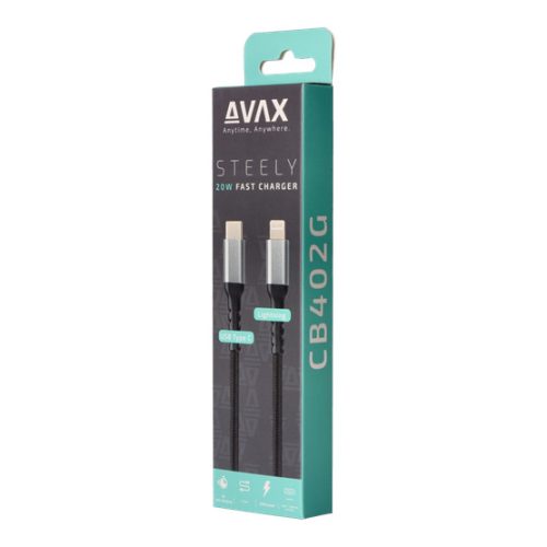 AVAX CB402G STEELY 20W USBC–Lightning töltőkábel, acélszürke - 1,5m