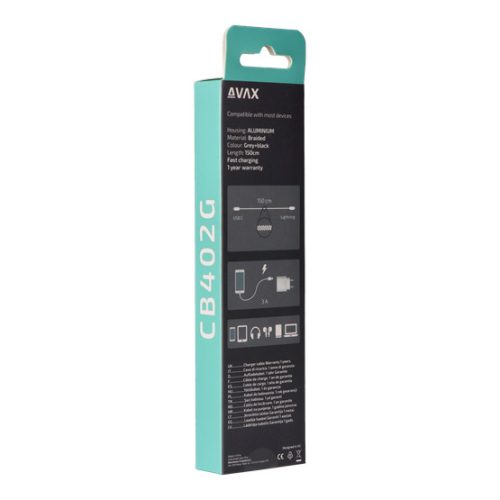 AVAX CB402G STEELY 20W USBC–Lightning töltőkábel, acélszürke - 1,5m