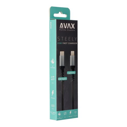 AVAX CB402G STEELY 20W USBC–Lightning töltőkábel, acélszürke - 1,5m