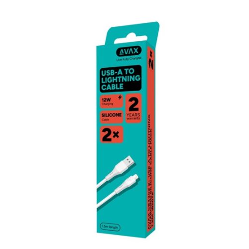 AVAX CB4302 2x 18W USBA–Lightning szilikon töltőkábel szett, fehér - 1,5m