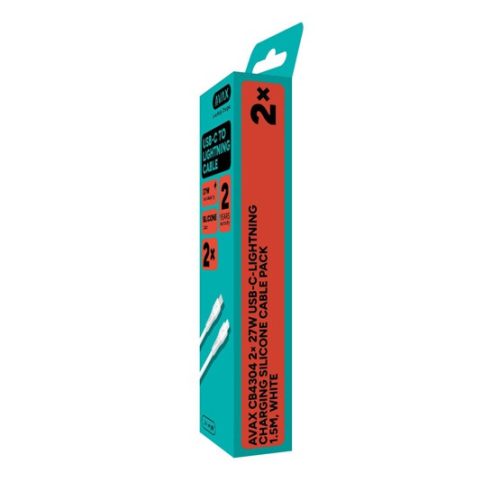AVAX CB4304 2x 27W USBC–Lightning szilikon töltőkábel szett, fehér - 1,5m
