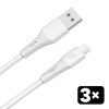 AVAX CB4306 3x 12W USBA–Lightning szilikon töltőkábel szett, fehér - 1,5m