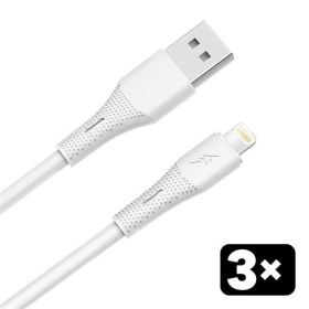   AVAX CB4306 3x 12W USBA–Lightning szilikon töltőkábel szett, fehér - 1,5m