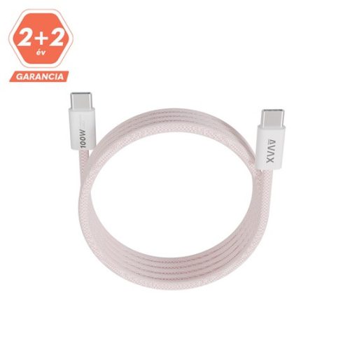 AVAX CB610P MAGNETY 100W USB C mágneses gyorstöltő kábel, fonott, rózsaszín - 1m