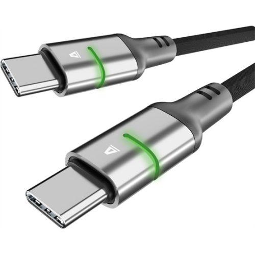 AVAX CB632 STEELY LED 60W USB-C gyorstöltő kábel, fonott, fekete - 1m