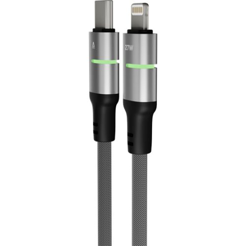 AVAX CB637 STEELY LED 27W USBC–Lightning fonott töltőkábel, fekete - 3m