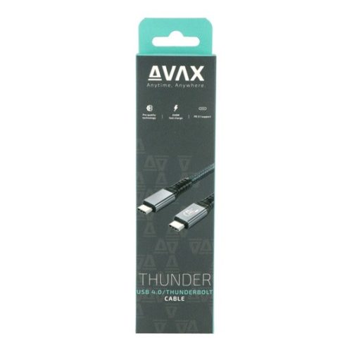 AVAX CB902 THUNDER 240W/40Gbps USB4.0/Intel Thunderbolt TM 4 fonott kábel, viharszürke - 1m