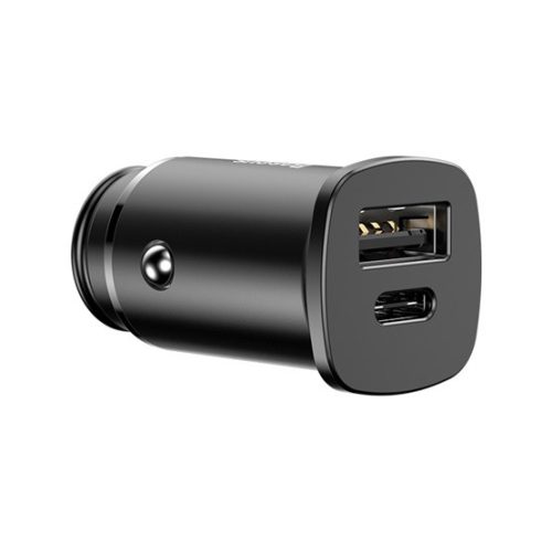 Baseus Square Metal PPS autós gyorstöltő 30W, USB Type-A + USB Type-C, fekete