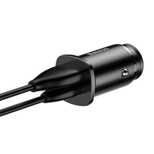 Baseus Square Metal PPS autós gyorstöltő 30W, USB Type-A + USB Type-C, fekete