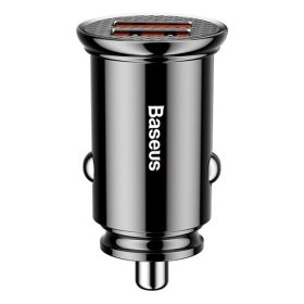   Baseus Circular Plastic autós gyorstöltő 30W, 2×USB Type-A, fekete