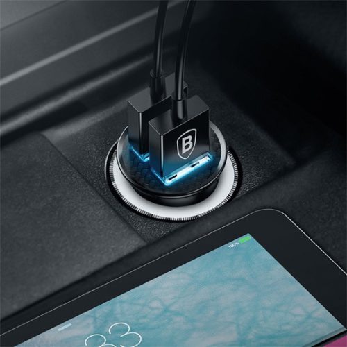 Baseus Circular Plastic autós gyorstöltő 30W, 2×USB Type-A, fekete