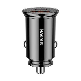   Baseus Circular Plastic autós gyorstöltő 30W, USB Type-A + USB Type-C, fekete