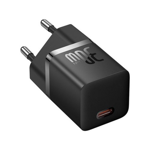 Baseus GaN5 Mini hálózati gyorstöltő 30W, USB Type-C, fekete