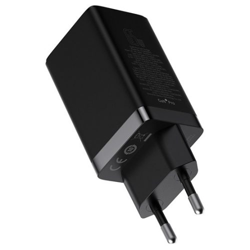 Baseus GaN5 Pro hálózati gyorstöltő 65W, 2×USB Type-C + USB Type-A, fekete + 100W USB Type-C, 1m kábel