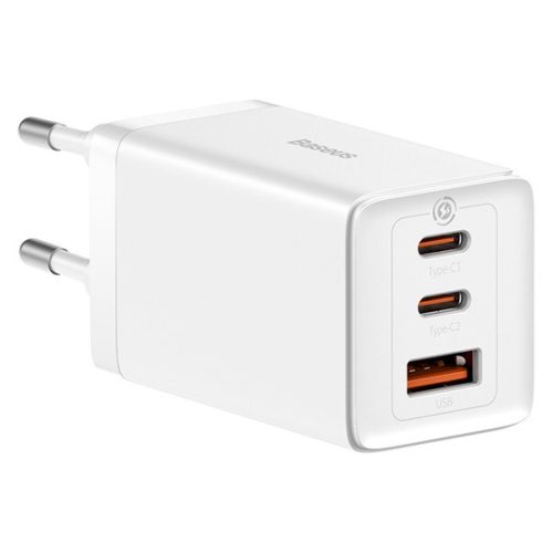 Baseus GaN5 Pro hálózati gyorstöltő 65W, 2×USB Type-C + USB Type-A, fehér + 100W USB Type-C, 1m kábel