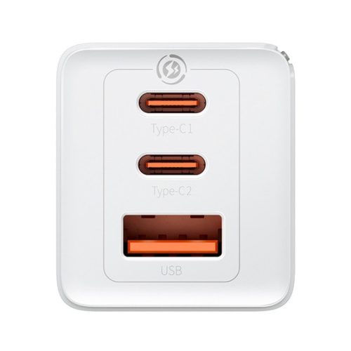 Baseus GaN5 Pro hálózati gyorstöltő 65W, 2×USB Type-C + USB Type-A, fehér + 100W USB Type-C, 1m kábel