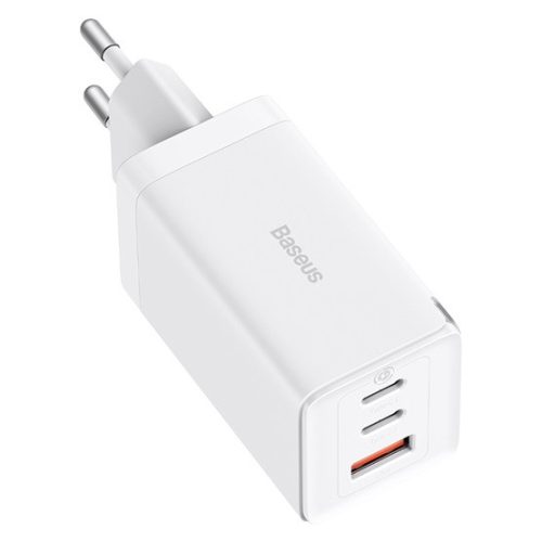 Baseus GaN5 Pro hálózati gyorstöltő 65W, 2×USB Type-C + USB Type-A, fehér + 100W USB Type-C, 1m kábel
