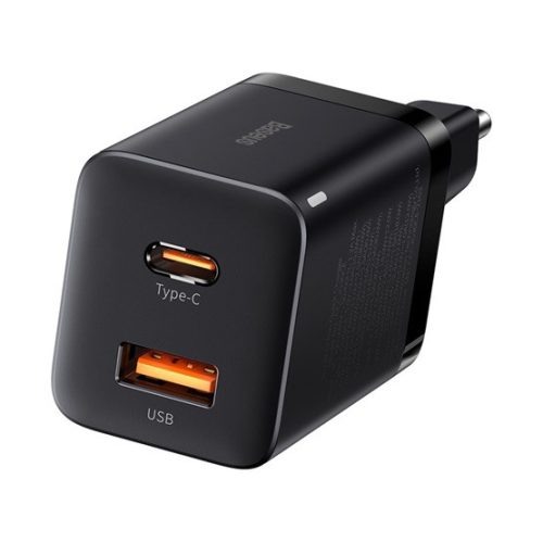 Baseus Super Si Pro hálózati gyorstöltő 30W, USB Type-C + USB Type-A, fekete