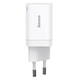   Baseus Super Si Pro hálózati gyorstöltő 30W, USB Type-C + USB Type-A, fehér