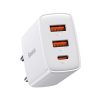 Baseus Compact 30W-os hálózati gyorstöltő Type-C, 2xUSB-A , fehér