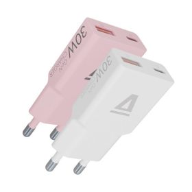   AVAX CH6412 30W GaN USB-C és USB-A gyorstöltő duo szett, fehér és rózsaszín