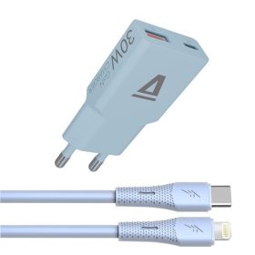   AVAX CH6416 30W GaN töltő és USBC-Lightning szilikon kábel szett, világoskék