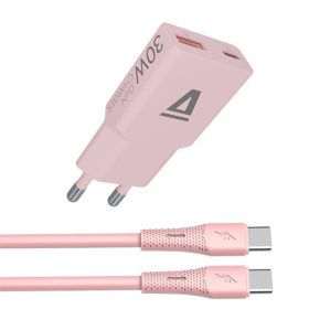   AVAX CH6417 30W GaN gyorstöltő és 60W USB-C szilikon kábel szett, rózsaszín
