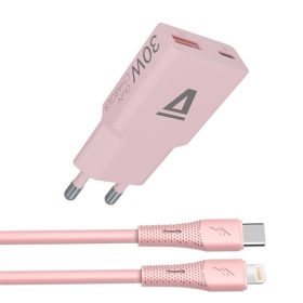   AVAX CH6418 30W GaN töltő és USBC-Lightning szilikon kábel szett, rózsaszín