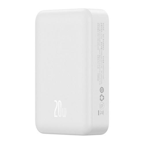 Baseus EnerFill FM41 Magnetic vezeték nélküli gyorstöltő powerbank 20000 mAh, 20W, fehér + 60W USB Type-C, 30cm kábel